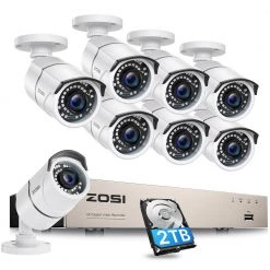 H.265+ 8-Channel 5MP-Lite 2TB Hard Drive DVR Security Camera System with 8X 1080p Wired Bullet Cameras by ZOSI