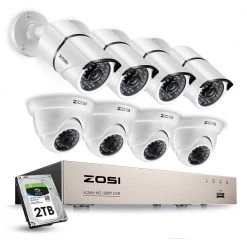 8-Channel 1080p 2TB DVR Security Camera System with 4 Wired Bullet Cameras and 4 Wired Dome Cameras by ZOSI