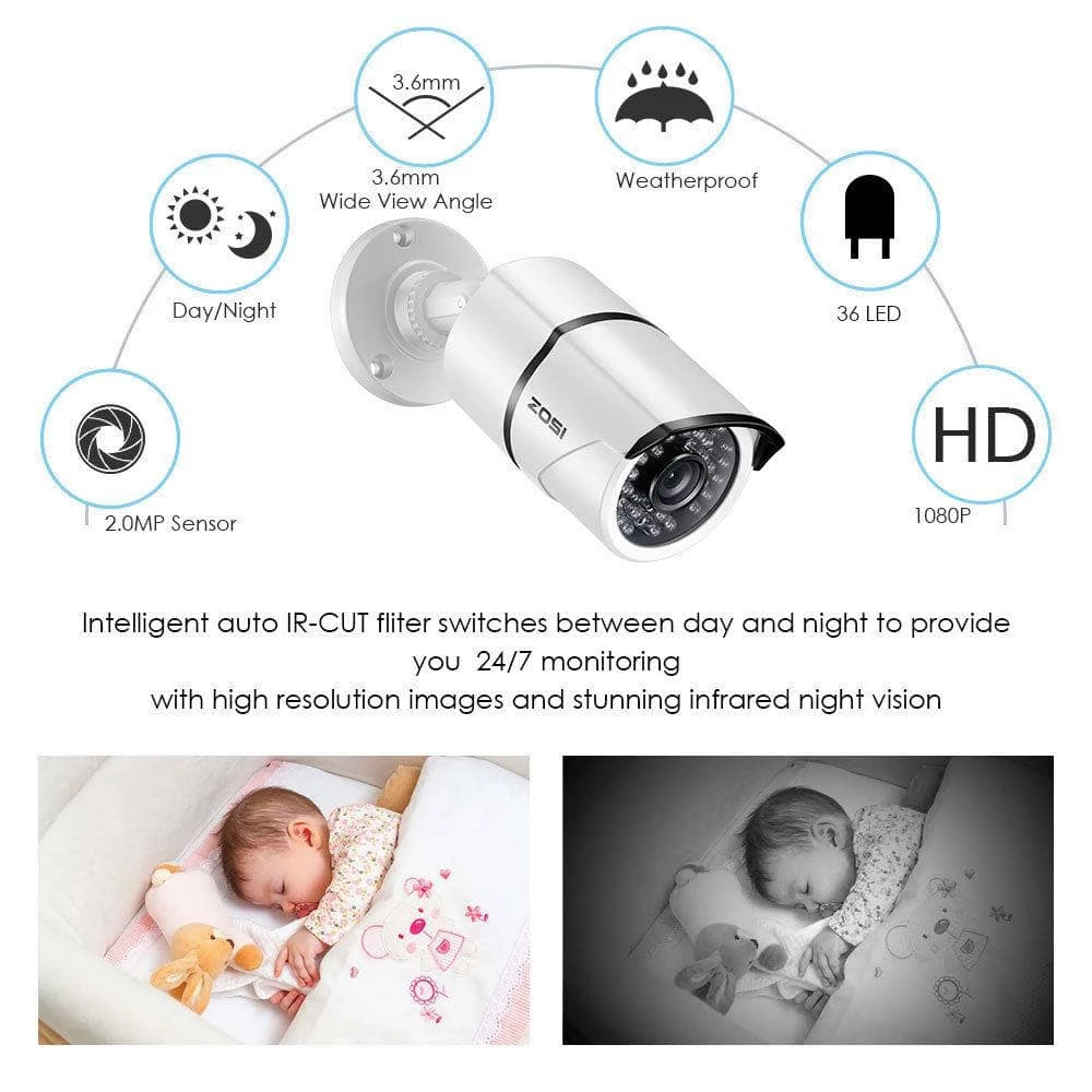 8-Channel 1080p 2TB DVR Security Camera System with 4 Wired Bullet Cameras and 4 Wired Dome Cameras by ZOSI 8 8-Channel 1080p 2TB DVR Security Camera System with 4 Wired Bullet Cameras and 4 Wired Dome Cameras by ZOSI - Image 6