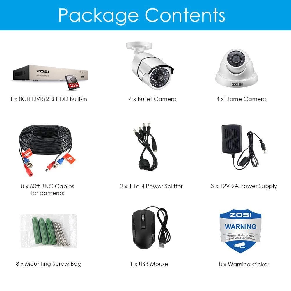 8-Channel 1080p 2TB DVR Security Camera System with 4 Wired Bullet Cameras and 4 Wired Dome Cameras by ZOSI 16 8-Channel 1080p 2TB DVR Security Camera System with 4 Wired Bullet Cameras and 4 Wired Dome Cameras by ZOSI - Image 14