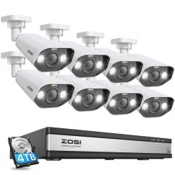 4K 16-Channel 8MP PoE 4TB NVR Security Camera System with 8 Wired Spotlight Cameras, Color Night Vision, 2-Way Audio by ZOSI