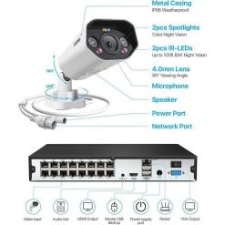 4K 16-Channel PoE 4TB NVR Security Camera System with 16X 5MP Wired Spotlight Cameras, Color Night Vision, 2-Way Audio by ZOSI -ProHT Sales Store black white zosi wired security camera systems 16sk 1825aw16 40 us a2 4f 1000