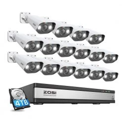 4K 16-Channel PoE 4TB NVR Security Camera System with 16X 5MP Wired Spotlight Cameras, Color Night Vision, 2-Way Audio by ZOSI