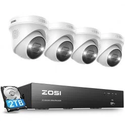 4K UHD 8-Channel 2TB PoE NVR Security Camera System with 4 8MP Wired Spotlight Cameras, Color Night Vision, 2-Way Audio by ZOSI