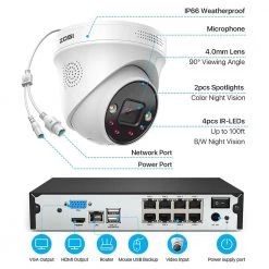 4K UHD 8-Channel 2TB PoE NVR Security Camera System with 4 8MP Wired Spotlight Cameras, Color Night Vision, 2-Way Audio by ZOSI -ProHT Sales Store black white zosi wired security camera systems 8dn 2258w4 20 us c3 1000
