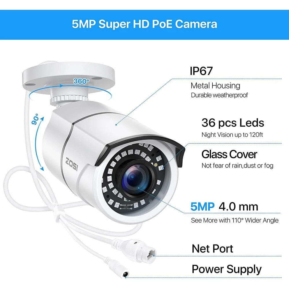 8-Channel 5MP 2TB POE NVR Security Camera System with 8 Wired Bullet Outdoor Camera, 120 ft. Night Vision by ZOSI 9 8-Channel 5MP 2TB POE NVR Security Camera System with 8 Wired Bullet Outdoor Camera, 120 ft. Night Vision by ZOSI - Image 7