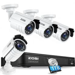 H.265+ 8 Channel 5MP-LITE DVR 1TB Hard Drive Security Camera System with 4 1080p Wired Cameras, Remote Access by ZOSI