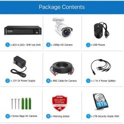 8 Channel 5MP-Lite 1TB DVR Outdoor/Indoor Security Camera System with 4 1080p Wired Bullet Cameras by ZOSI -ProHT Sales Store black white zosi wired security camera systems 8vm 261w4s 10 us 76 1000