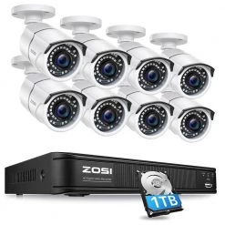 8 Channel 5MP-Lite 1TB DVR Outdoor/Indoor Security Camera System with 8 1080p Wired Bullet Cameras by ZOSI