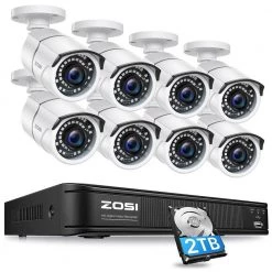 8 Channel 5MP-Lite 2TB DVR Outdoor/Indoor Security Camera System with 8 1080p Wired Bullet Cameras by ZOSI
