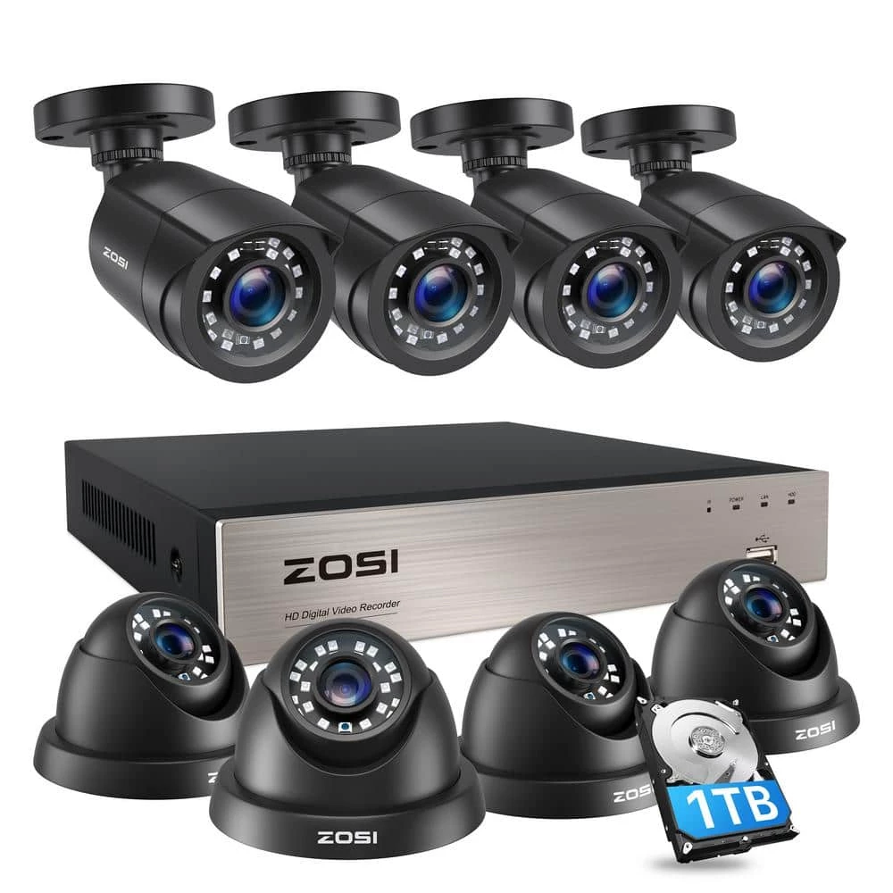 8-Channel 5MP-Lite 1TB Hard Drive DVR Security Camera System with 1080p Wired Dome Cameras +1080p Wired Bullet Cameras by ZOSI 3 8-Channel 5MP-Lite 1TB Hard Drive DVR Security Camera System with 1080p Wired Dome Cameras +1080p Wired Bullet Cameras by ZOSI