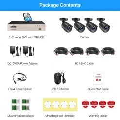 8-Channel 1080p DVR 1TB Hard Drive Security Camera System with 4 Wired Cameras by ZOSI -ProHT Sales Store black zosi smart security camera systems 8fn 106b4 10 us 44 1000