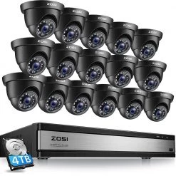 16-Channel 1080p 4TB DVR Security Camera System with 16 Wired Dome Cameras, 80 ft. Night Vision by ZOSI