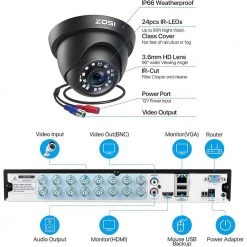 16-Channel 1080p 4TB DVR Security Camera System with 16 Wired Dome Cameras, 80 ft. Night Vision by ZOSI -ProHT Sales Store black zosi wired security camera systems 16ck 418b16s 40 us c3 1000