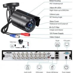 16-Channel 5MP-Lite 4TB DVR Security Camera System with 12X 1080p Wired Bullet Cameras, Surveillance System by ZOSI 19 16-Channel 5MP-Lite 4TB DVR Security Camera System with 12X 1080p Wired Bullet Cameras, Surveillance System by ZOSI -ProHT Sales Store black zosi wired security camera systems 16jk 211b12s 40 us 77 1000