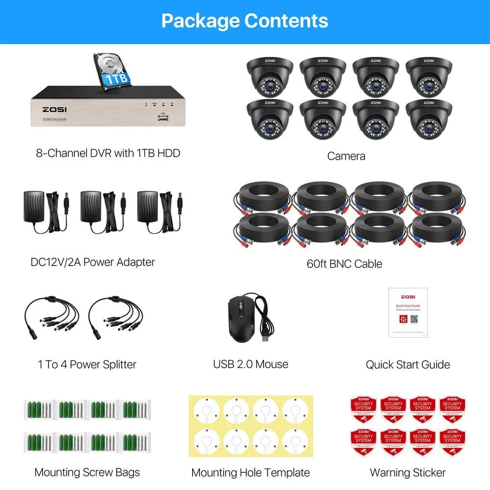 8-Channel 1080p 1TB Hard Drive DVR Security Camera System with 8-Wired Dome Cameras by ZOSI 13 8-Channel 1080p 1TB Hard Drive DVR Security Camera System with 8-Wired Dome Cameras by ZOSI - Image 11