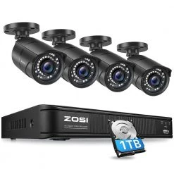 8-Channel 1080p 1TB Hard Drive DVR Security Camera System with 4 Wired Bullet Cameras by ZOSI