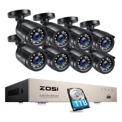 8-Channel 1080p 1TB DVR Surveillance System with 8-Wired Bullet Cameras by ZOSI