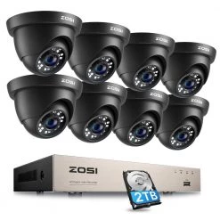 8-Channel 1080p 2TB Hard Drive DVR Security Camera System with 8-Wired Black Dome Cameras by ZOSI