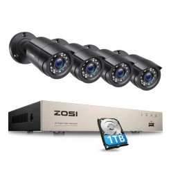 H.265 Plus 8-Channel 5MP-LITE DVR 1TB Hard Drive Security Camera System with 4X 1080P Wired Bullet Cameras by ZOSI