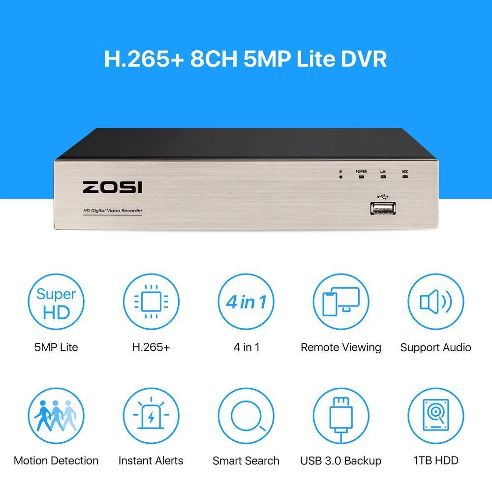 H.265 Plus 8-Channel 5MP-LITE DVR 1TB Hard Drive Security Camera System with 4 1080p Wired Cameras by ZOSI 9 H.265 Plus 8-Channel 5MP-LITE DVR 1TB Hard Drive Security Camera System with 4 1080p Wired Cameras by ZOSI - Image 7