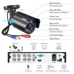 8-Channel 5MP-Lite 2TB DVR Security Camera System with 8-Wired Bullet Cameras, 80 ft. Night Vision by ZOSI -ProHT Sales Store black zosi wired security camera systems 8vn 211b8s 20 us 4f 1000