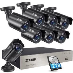 8-Channel 5MP-Lite 2TB DVR Security Camera System with 8-Wired Bullet Cameras, 80 ft. Night Vision by ZOSI