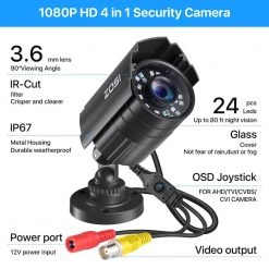 Wired 1080p Outdoor Bullet Security Camera 4-in-1 Compatible for TVI/CVI/AHD/CVBS DVR by ZOSI -ProHT Sales Store black zosi wired security cameras 1ac 2112c bs n e1 1000