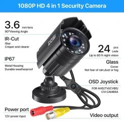 4-In-1 Wired 1080P FHD Outdoor Home Security Camera Compatible with TVI/AHD/CVI Analog DVR, 80 ft. Night Vision by ZOSI 14 4-In-1 Wired 1080P FHD Outdoor Home Security Camera Compatible with TVI/AHD/CVI Analog DVR, 80 ft. Night Vision by ZOSI -ProHT Sales Store black zosi wired security cameras 1ac 2112c bs us 2 4f 1000