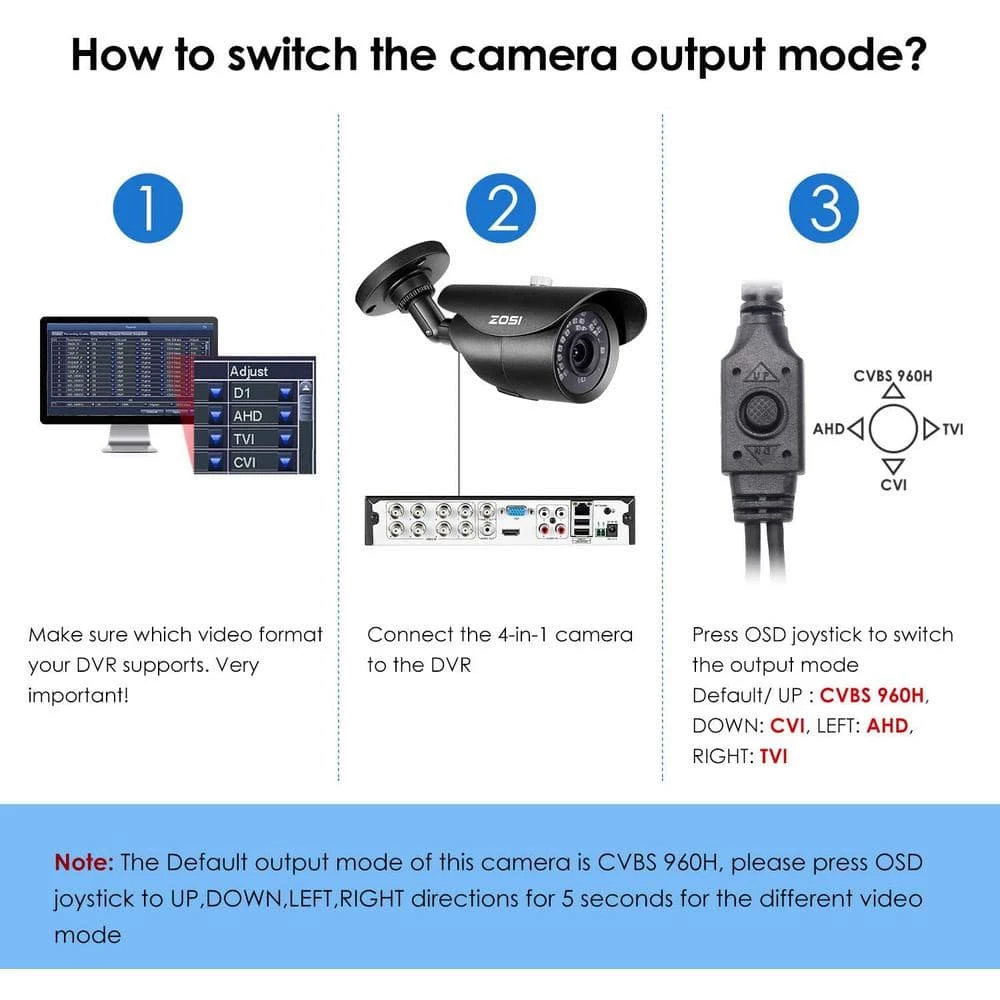 Wired 1080p Outdoor Bullet Security Camera 4-in-1 Compatible for TVI/CVI/AHD/CVBS, 120 ft. Night Vision, IP67 Waterproof by ZOSI 7 Wired 1080p Outdoor Bullet Security Camera 4-in-1 Compatible for TVI/CVI/AHD/CVBS, 120 ft. Night Vision, IP67 Waterproof by ZOSI - Image 5