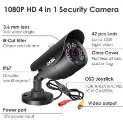 4-In-1 Wired 1080P HD Outdoor Home Bullet Security Camera Compatible with TVI/AHD/CVI Analog DVR by ZOSI -ProHT Sales Store black zosi wired security cameras 1ac 2312c bs us 2 1f 1000