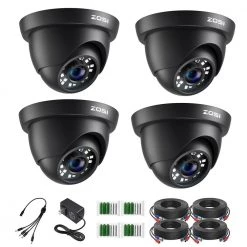 Wired 1080p Black Indoor Dome TVI Security Camera Compatible for TVI DVRs (4-Pack) by ZOSI