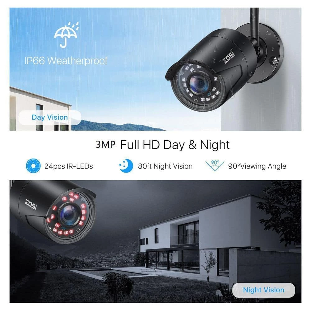 8-Channel 3MP 1TB Hard Drive NVR Surveillance System with 8 Wireless Bullet Cameras, 80 ft. Night Vision - Black by ZOSI 5 8-Channel 3MP 1TB Hard Drive NVR Surveillance System with 8 Wireless Bullet Cameras, 80 ft. Night Vision - Black by ZOSI - Image 3