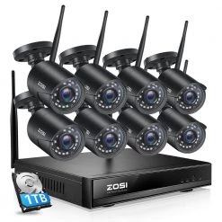 8-Channel 3MP 1TB Hard Drive NVR Surveillance System with 8 Wireless Bullet Cameras, 80 ft. Night Vision - Black by ZOSI