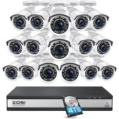 16-Channel 1080p 4TB Hard Drive DVR Security Camera System with 16 Wired Bullet Cameras by ZOSI
