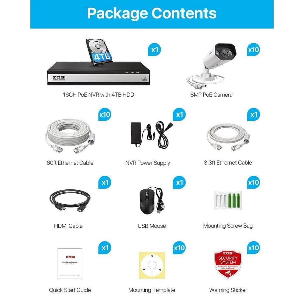 16-Channel 8MP PoE 4TB NVR Security Camera System with 10 Wired 8MP Spotlight IP Cameras, 2-Way Audio, Human Detection by ZOSI 12 16-Channel 8MP PoE 4TB NVR Security Camera System with 10 Wired 8MP Spotlight IP Cameras, 2-Way Audio, Human Detection by ZOSI - Image 10