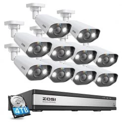16-Channel 8MP PoE 4TB NVR Security Camera System with 10 Wired 8MP Spotlight IP Cameras, 2-Way Audio, Human Detection by ZOSI