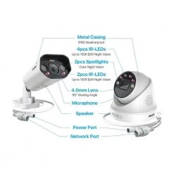 4K UHD 16-Channel POE 4TB NVR Security Camera System with 12 8MP Wired Spotlight Cameras, 2-Way Audio, 24/7 Recording by ZOSI 16 4K UHD 16-Channel POE 4TB NVR Security Camera System with 12 8MP Wired Spotlight Cameras, 2-Way Audio, 24/7 Recording by ZOSI -ProHT Sales Store white zosi wired security camera systems 16dk 1828w8x2258w4 40s 1d 1000