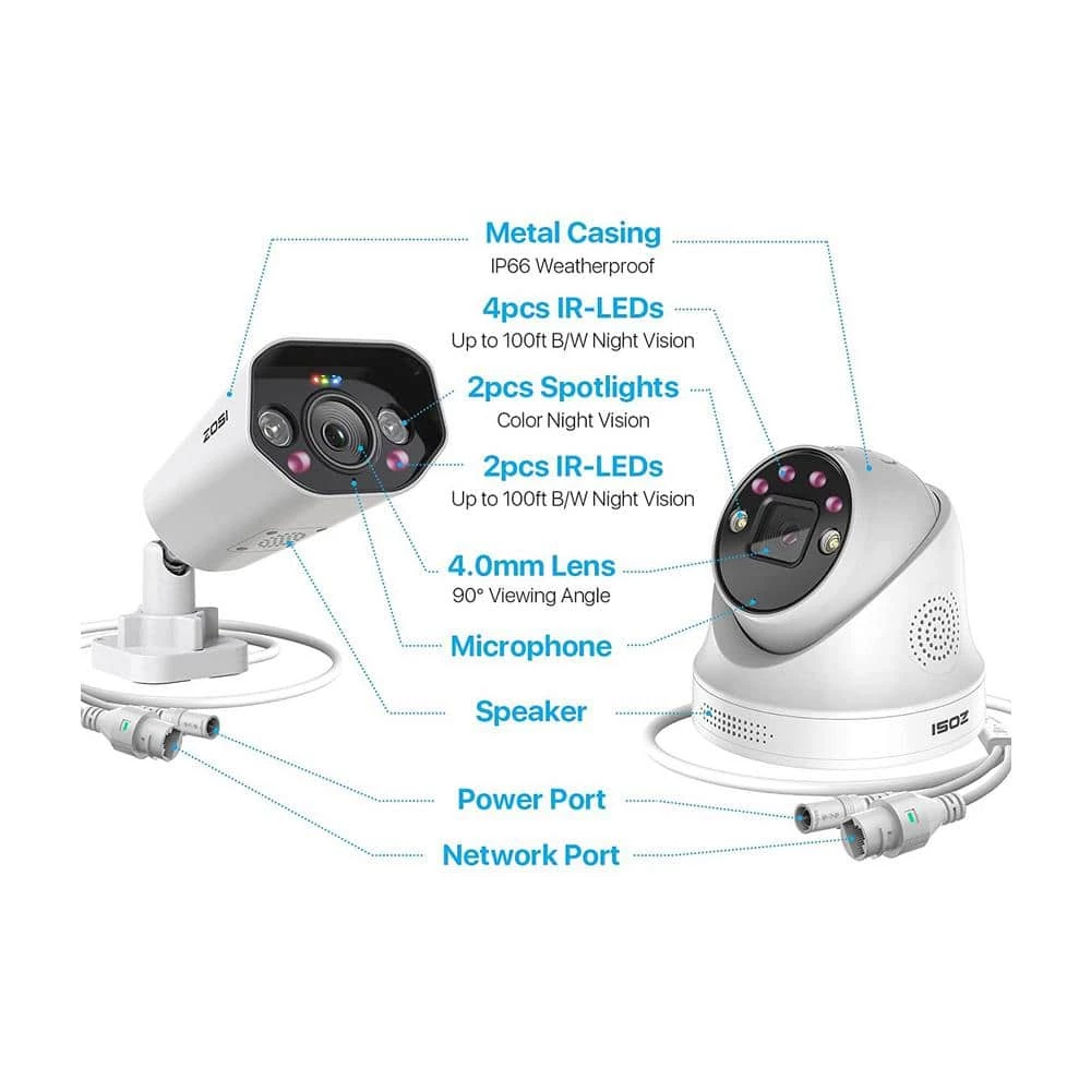 4K UHD 16-Channel POE 4TB NVR Security Camera System with 12 8MP Wired Spotlight Cameras, 2-Way Audio, 24/7 Recording by ZOSI 7 4K UHD 16-Channel POE 4TB NVR Security Camera System with 12 8MP Wired Spotlight Cameras, 2-Way Audio, 24/7 Recording by ZOSI - Image 5