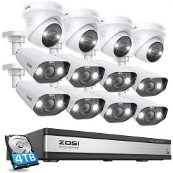 4K UHD 16-Channel POE 4TB NVR Security Camera System with 12 8MP Wired Spotlight Cameras, 2-Way Audio, 24/7 Recording by ZOSI