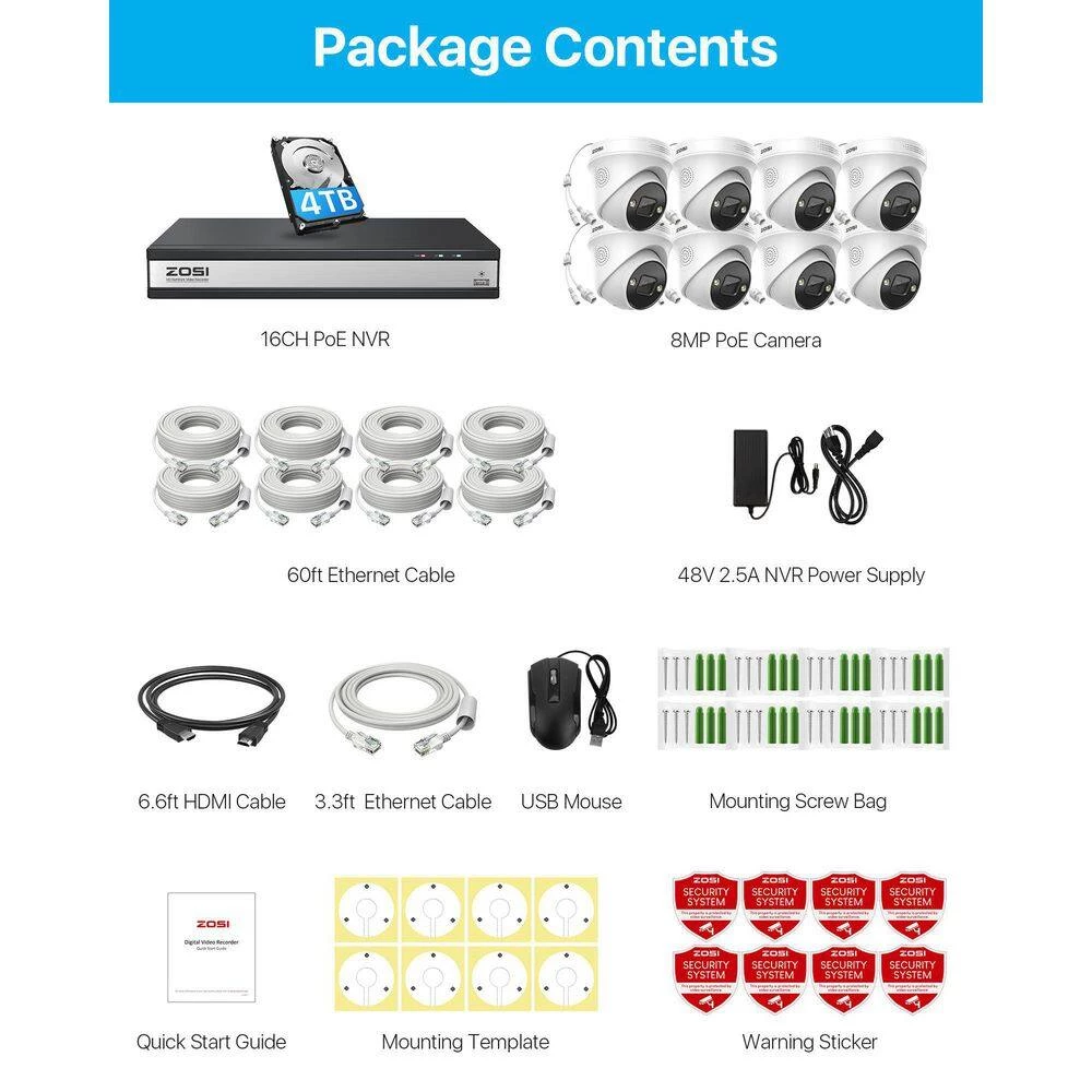 4K Ultra HD 16-Channel POE 4TB NVR Security System with 8X 8MP Wired Spotlight Security IP Cameras, AI Human Detection by ZOSI 11 4K Ultra HD 16-Channel POE 4TB NVR Security System with 8X 8MP Wired Spotlight Security IP Cameras, AI Human Detection by ZOSI - Image 9
