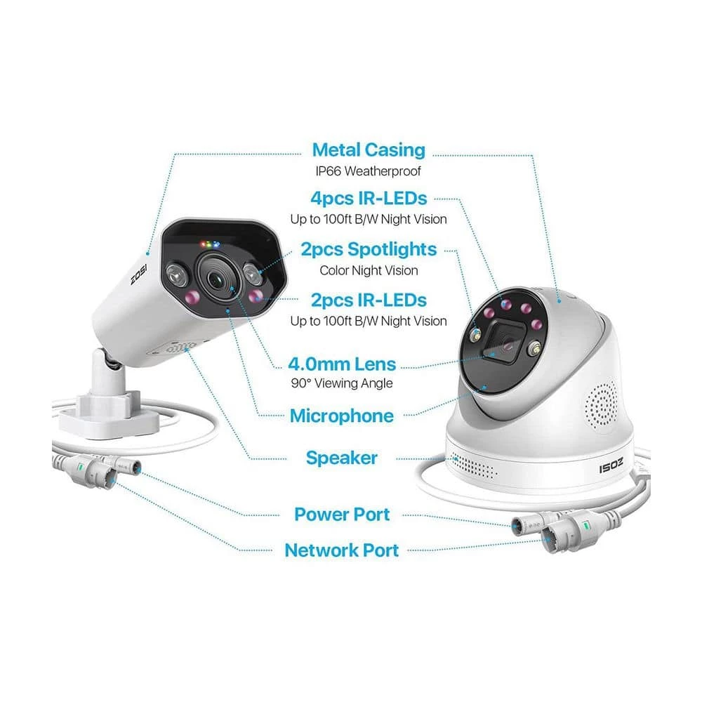 4K Ultra HD 16-Channel POE 4TB NVR Security System with 8X 8MP Wired Spotlight Security IP Cameras, AI Human Detection by ZOSI 7 4K Ultra HD 16-Channel POE 4TB NVR Security System with 8X 8MP Wired Spotlight Security IP Cameras, AI Human Detection by ZOSI - Image 5