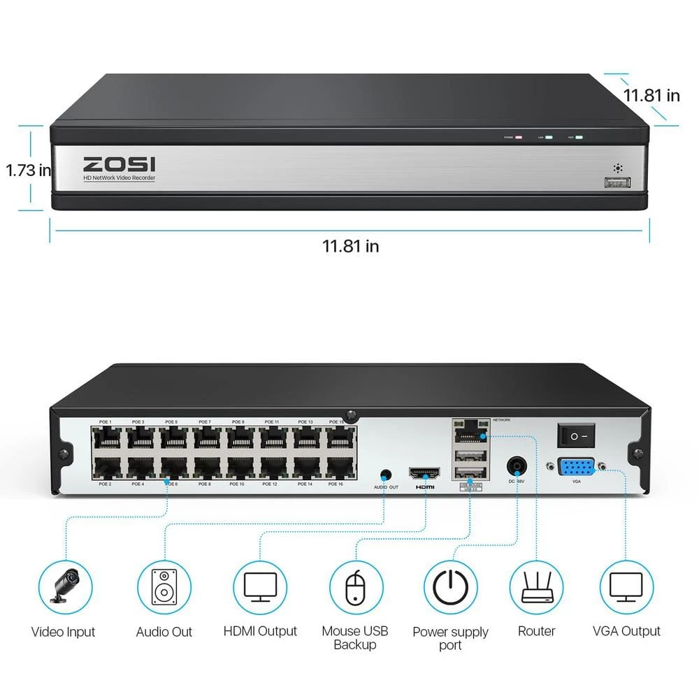 4K Ultra HD 16-Channel 8MP POE 4TB NVR Security Camera System with 16 Wired Spotlight Cameras, 2-Way Audio by ZOSI 9 4K Ultra HD 16-Channel 8MP POE 4TB NVR Security Camera System with 16 Wired Spotlight Cameras, 2-Way Audio by ZOSI - Image 7