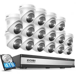 4K Ultra HD 16-Channel 8MP POE 4TB NVR Security Camera System with 16 Wired Spotlight Cameras, 2-Way Audio by ZOSI