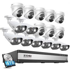 4K UHD 16-Channel POE 4TB NVR Security Camera System with 16 8MP Wired Spotlight Cameras, 2-Way Audio, 24/7 Recording by ZOSI