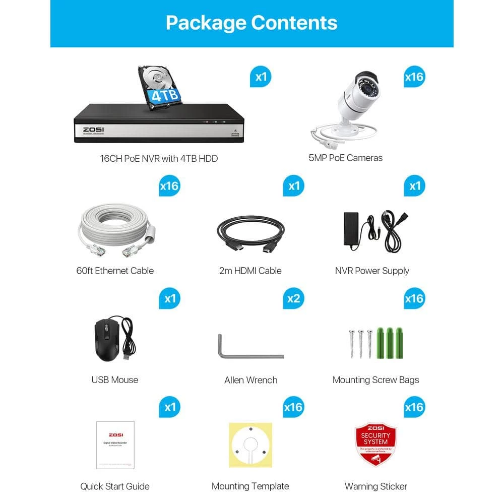 16-Channel 4K POE Security Cameras System with 4TB Hard Drive and 16 Wired 5MP Outdoor IP Cameras, 120ft Night Vision by ZOSI 11 16-Channel 4K POE Security Cameras System with 4TB Hard Drive and 16 Wired 5MP Outdoor IP Cameras, 120ft Night Vision by ZOSI - Image 9