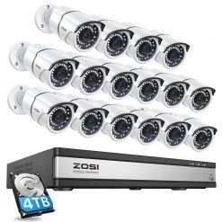 16-Channel 4K POE Security Cameras System with 4TB Hard Drive and 16 Wired 5MP Outdoor IP Cameras, 120ft Night Vision by ZOSI