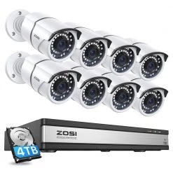 16-Channel 4K POE Security Cameras System with 4TB Hard Drive and 8 Wired 5MP Outdoor IP Cameras, 120 ft. Night Vision by ZOSI