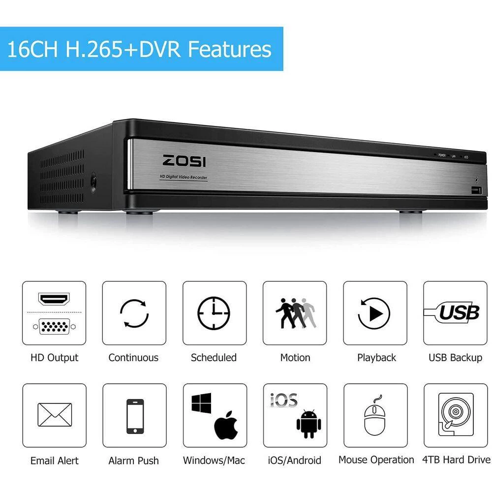 16-Channel 5MP-lite 4TB DVR Security Camera System with 16 Wired 1080p Dome Cameras by ZOSI 10 16-Channel 5MP-lite 4TB DVR Security Camera System with 16 Wired 1080p Dome Cameras by ZOSI - Image 8