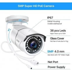 5MP 8-Channel POE 2TB NVR Security Camera System with 8X 5MP Wired Outdoor Security Cameras by ZOSI -ProHT Sales Store white zosi wired security camera systems 8en 2615x4285w4 20 a1 66 1000